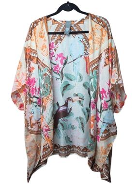 VINCE CAMUTO | Boho Tropical Floral Bird Print Open Front Kimono Swim Cover | OS
